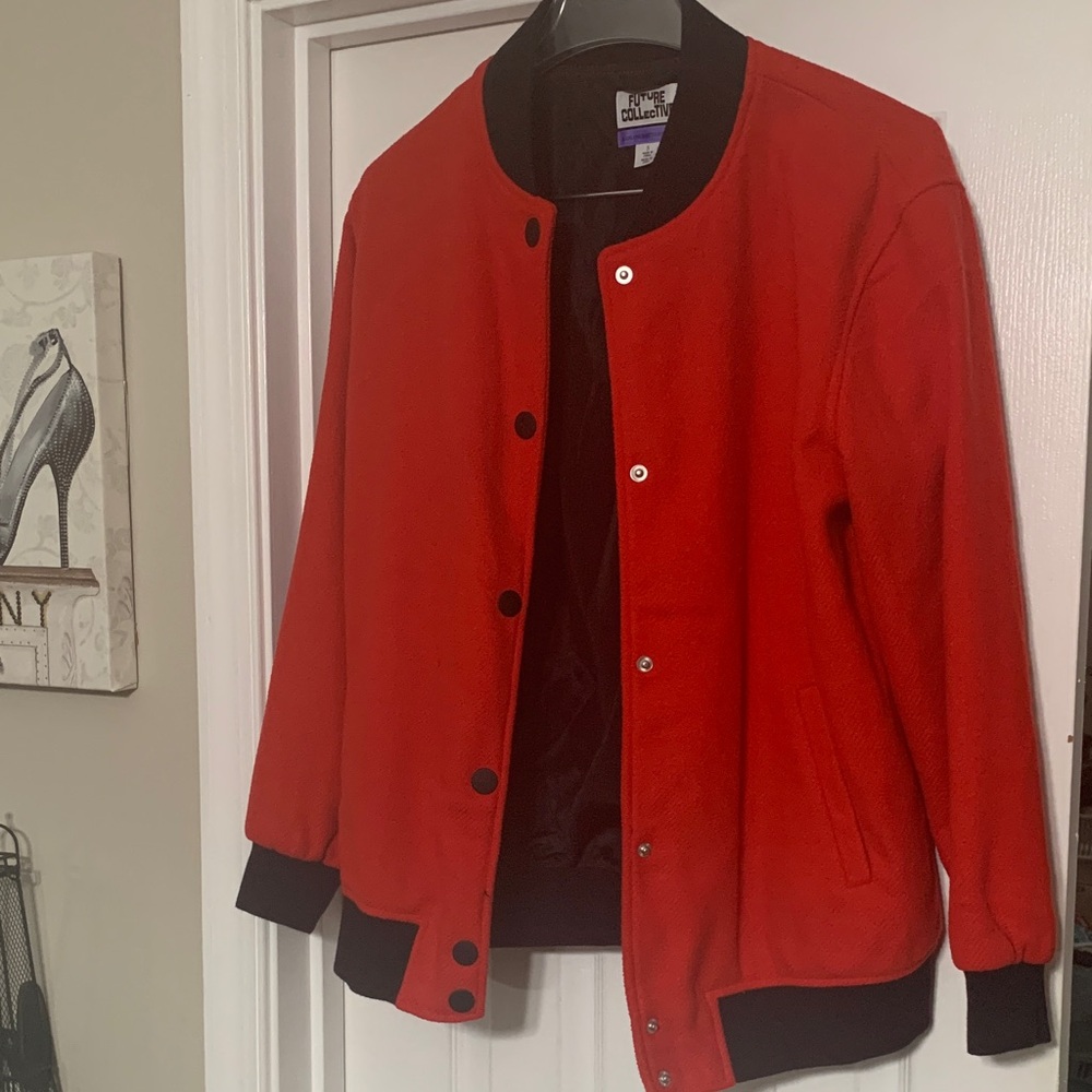 Men's Red Bomber Jacket with Black Trim - Classic Varsity Style